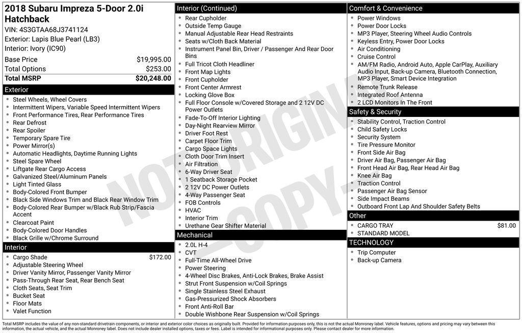 used 2018 Subaru Impreza car, priced at $15,319