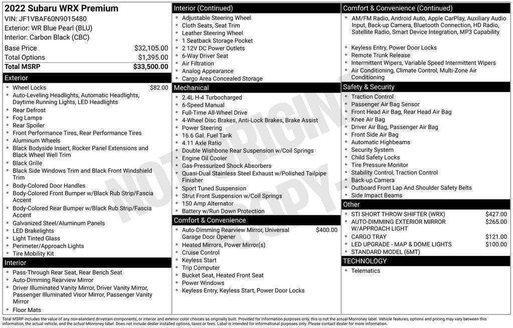 used 2022 Subaru WRX car, priced at $28,162