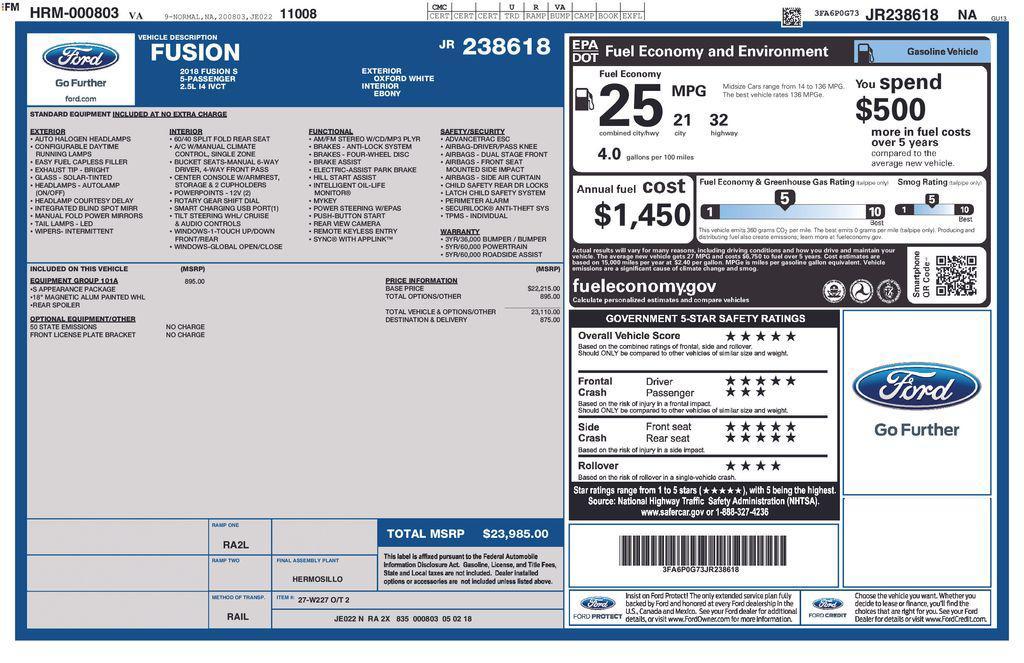 used 2018 Ford Fusion car, priced at $10,986