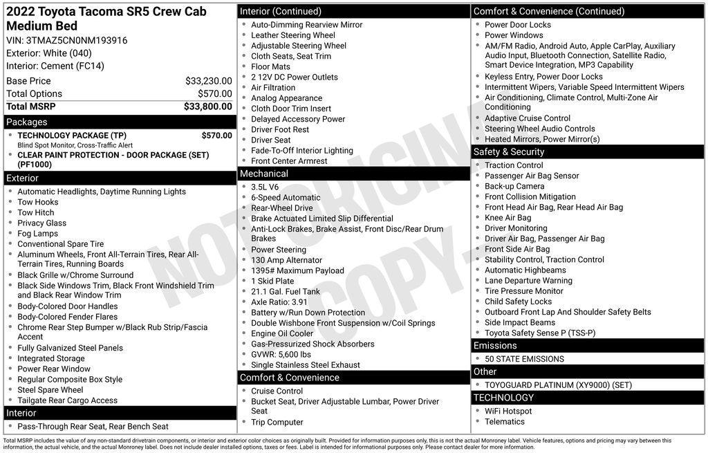 used 2022 Toyota Tacoma car, priced at $33,767