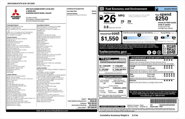 used 2021 Mitsubishi Outlander Sport car, priced at $17,990