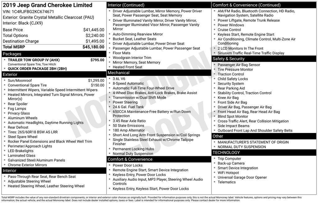 used 2019 Jeep Grand Cherokee car, priced at $20,118