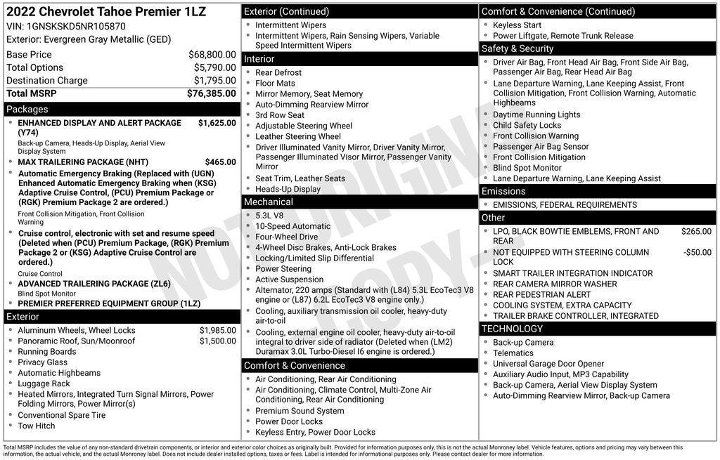 used 2022 Chevrolet Tahoe car, priced at $48,389