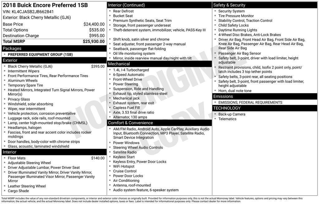 used 2018 Buick Encore car, priced at $17,156