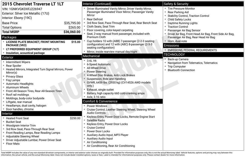 used 2015 Chevrolet Traverse car, priced at $8,863