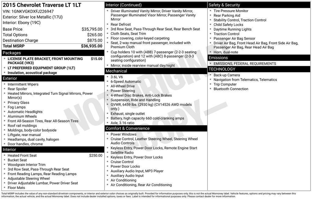 used 2015 Chevrolet Traverse car, priced at $8,863