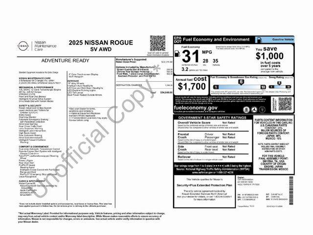 new 2025 Nissan Rogue car, priced at $34,640