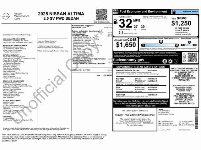 new 2025 Nissan Altima car, priced at $30,890