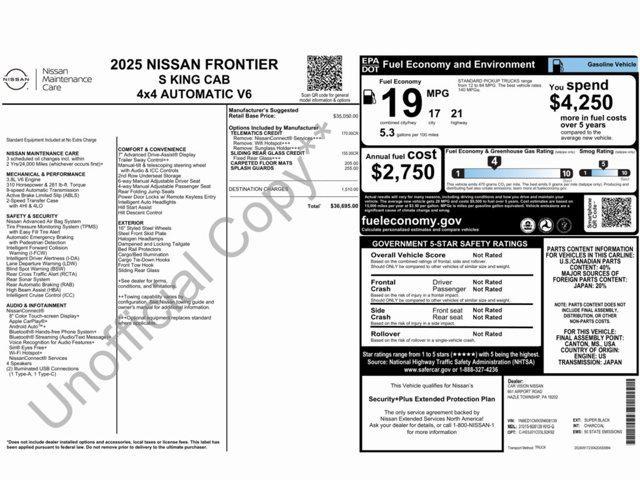 new 2025 Nissan Frontier car, priced at $36,695