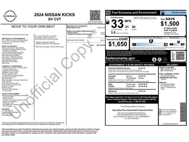 new 2024 Nissan Kicks car, priced at $24,295