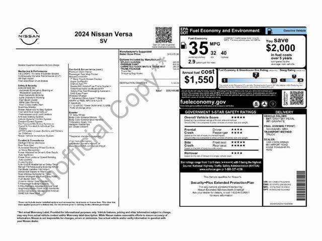 new 2024 Nissan Versa car, priced at $22,195