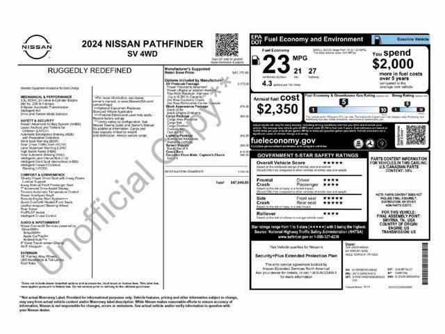 new 2024 Nissan Pathfinder car, priced at $47,645