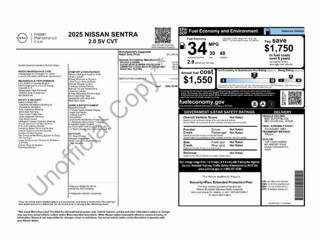 new 2025 Nissan Sentra car, priced at $24,125