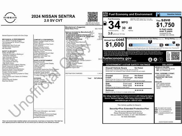 new 2024 Nissan Sentra car, priced at $27,050