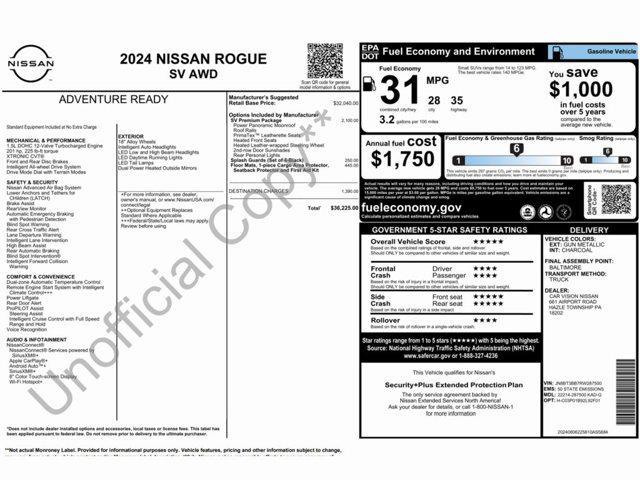 new 2024 Nissan Rogue car, priced at $36,225