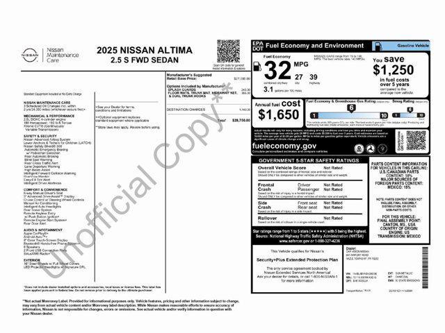 new 2025 Nissan Altima car, priced at $28,750