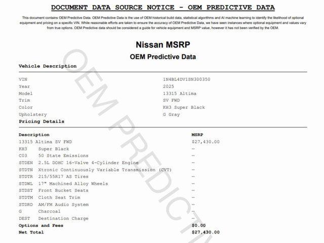 new 2025 Nissan Altima car, priced at $32,185