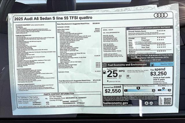 new 2025 Audi A6 car, priced at $72,315