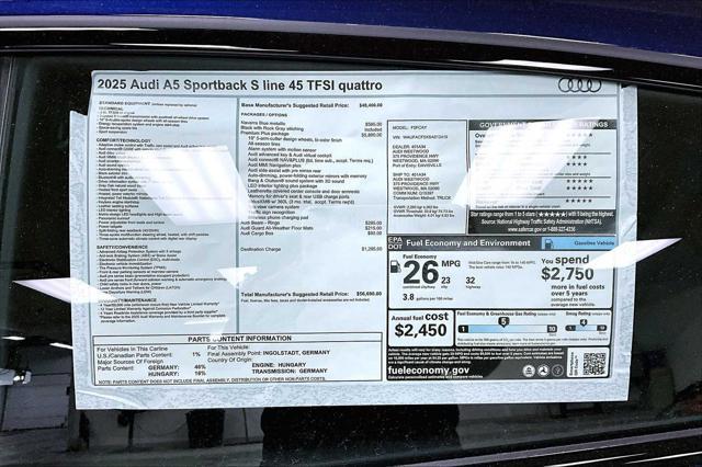 new 2025 Audi A5 Sportback car, priced at $56,690