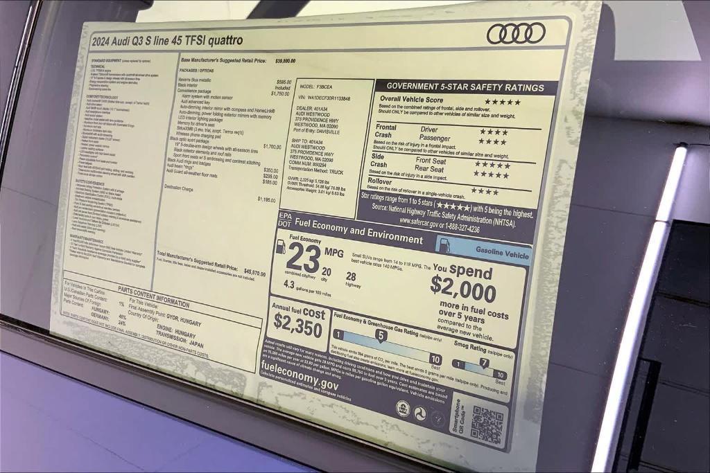 new 2024 Audi Q3 car, priced at $45,870