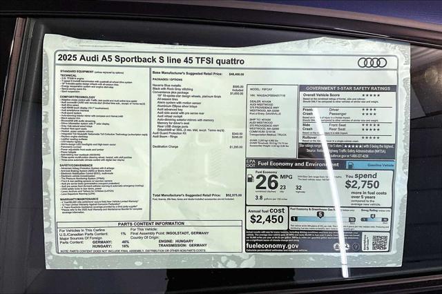 new 2025 Audi A5 Sportback car, priced at $52,575