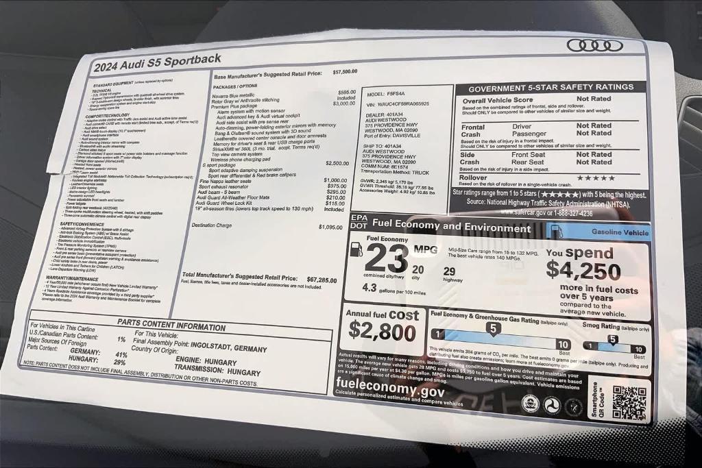 new 2024 Audi S5 car, priced at $67,285