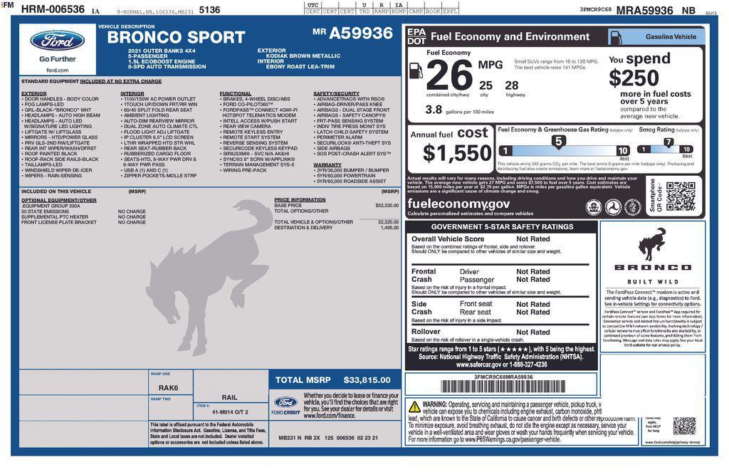 used 2021 Ford Bronco Sport car, priced at $26,375