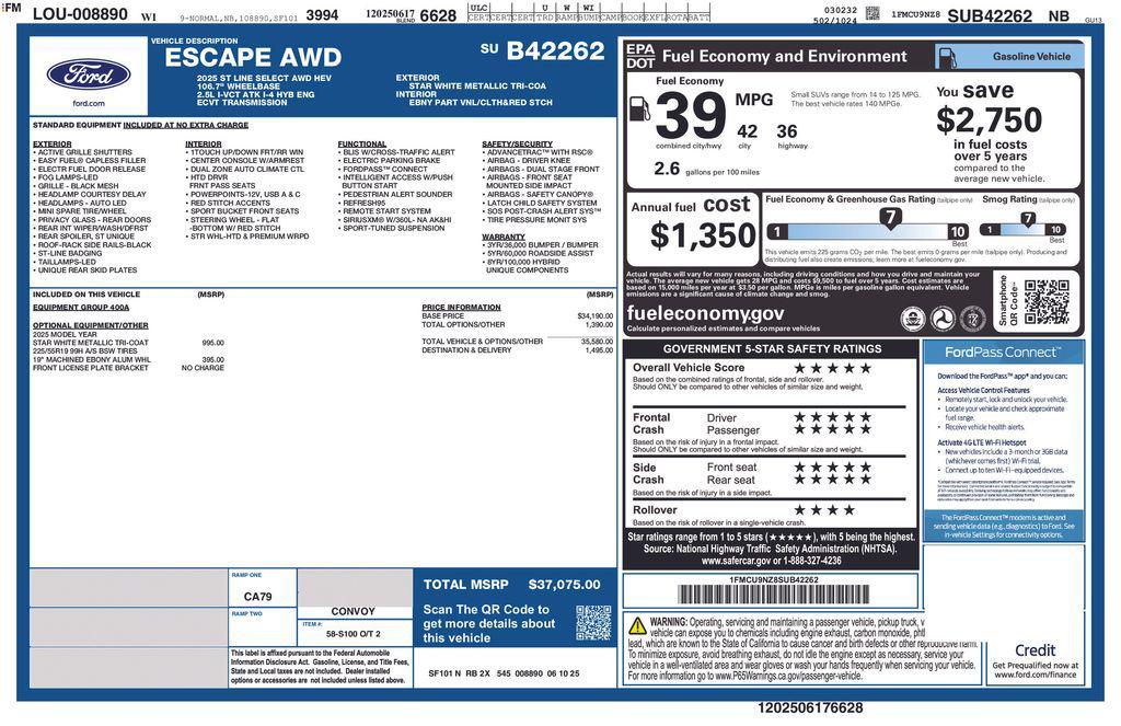 new 2025 Ford Escape car, priced at $33,575