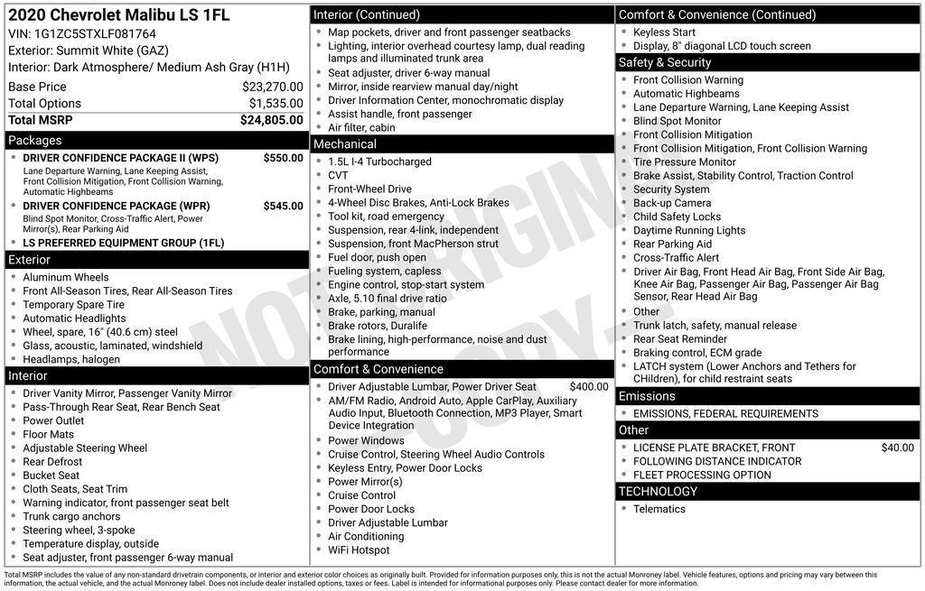 used 2020 Chevrolet Malibu car, priced at $14,399