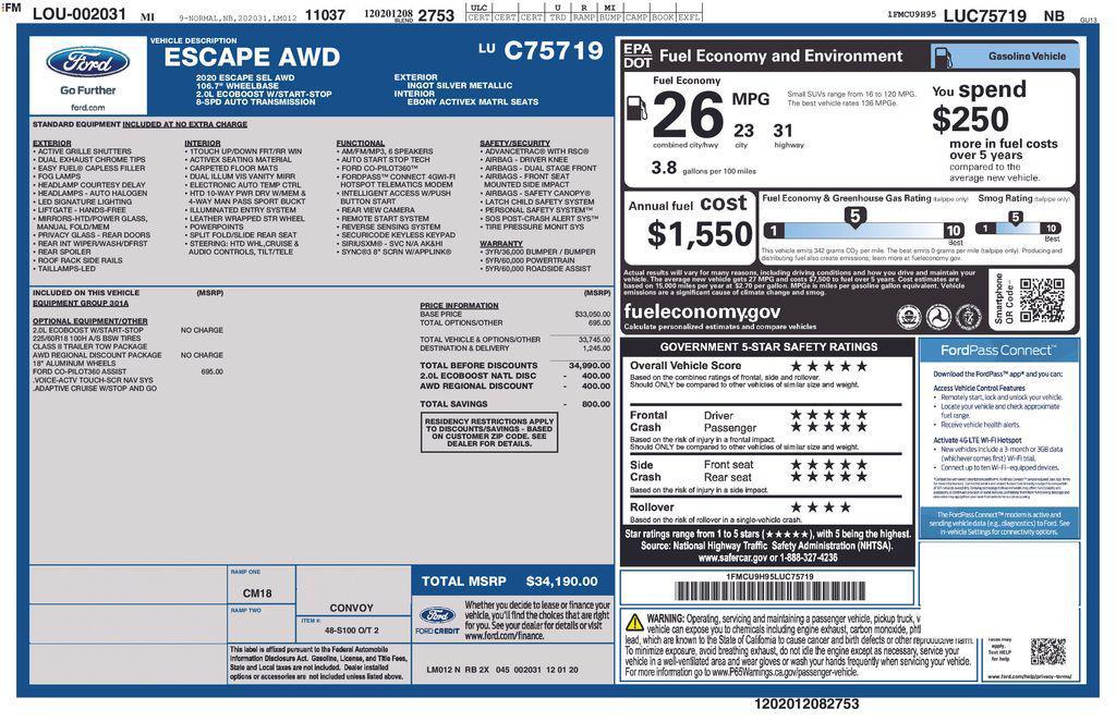 used 2020 Ford Escape car, priced at $17,475