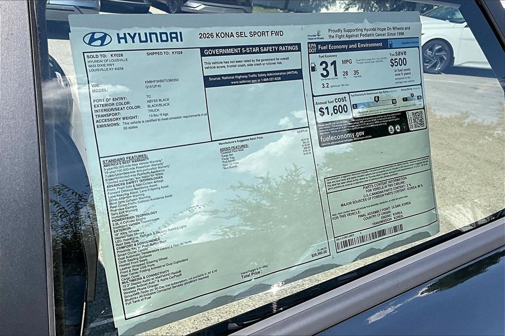 new 2026 Hyundai Kona car, priced at $27,129