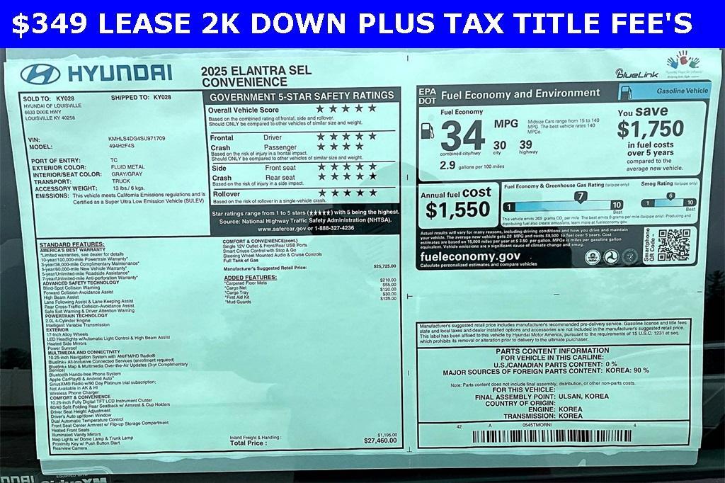 new 2025 Hyundai Elantra car, priced at $25,267