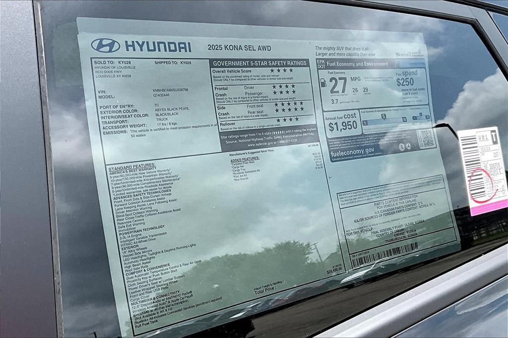 new 2025 Hyundai Kona car, priced at $26,871