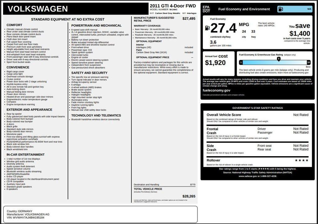 used 2011 Volkswagen GTI car, priced at $7,888