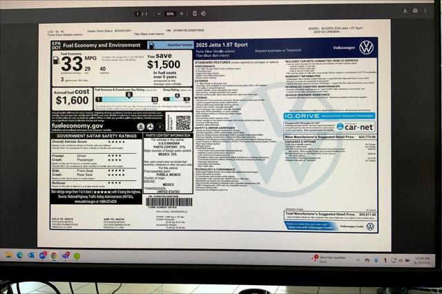 new 2025 Volkswagen Jetta car, priced at $25,454