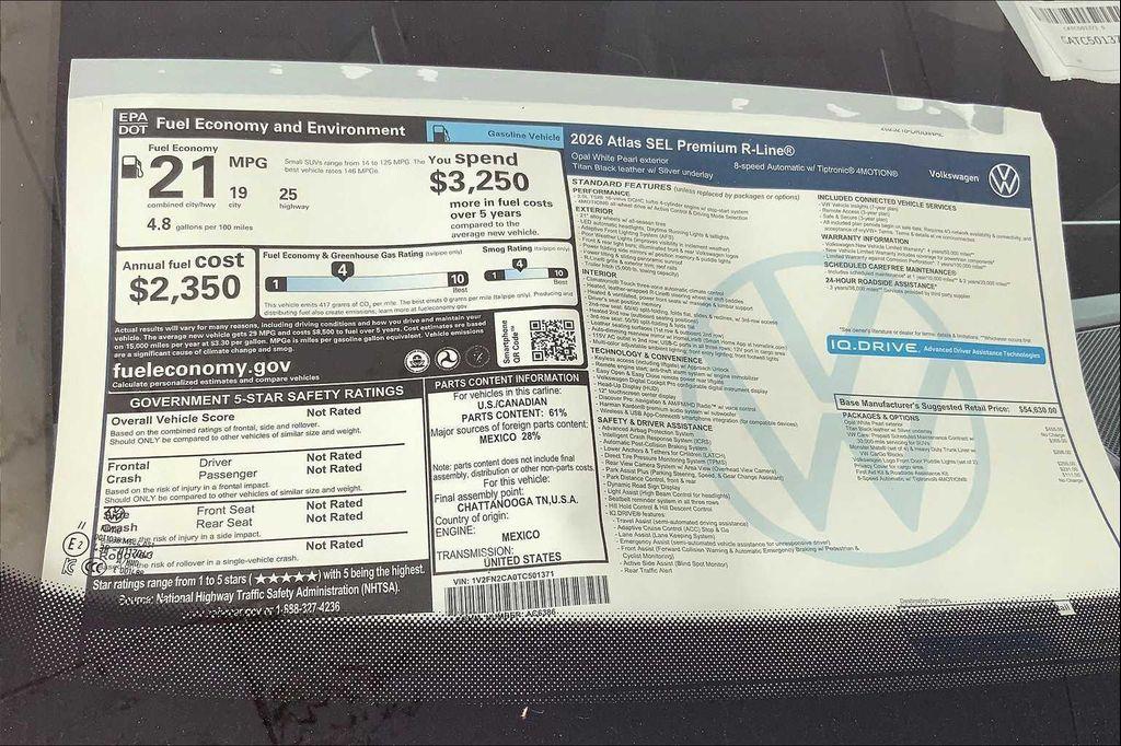 new 2026 Volkswagen Atlas car, priced at $55,501