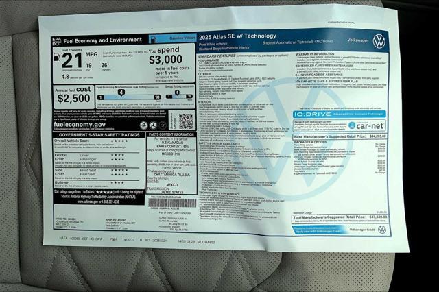 new 2025 Volkswagen Atlas car, priced at $46,073