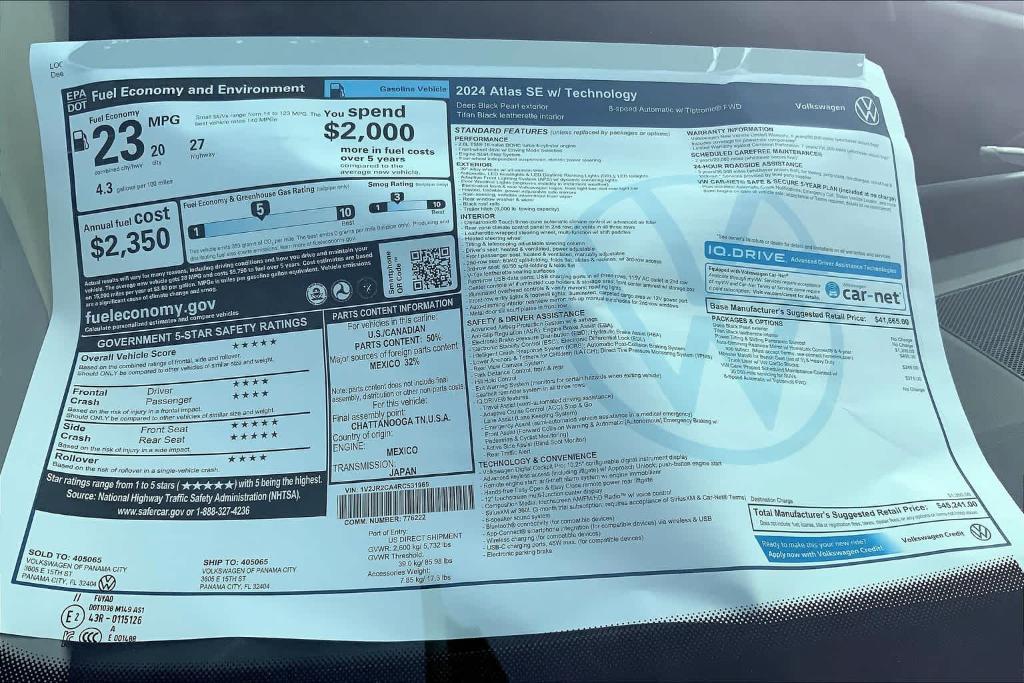 new 2024 Volkswagen Atlas car, priced at $41,111