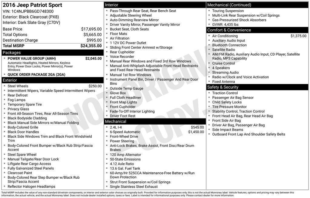 used 2016 Jeep Patriot car, priced at $7,000