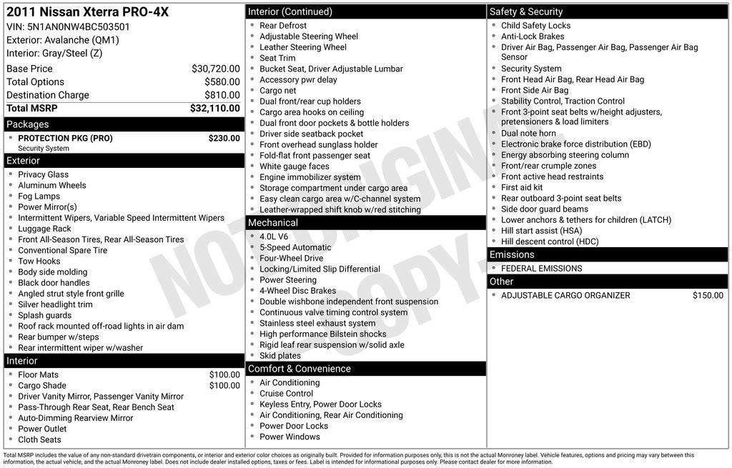 used 2011 Nissan Xterra car, priced at $10,001
