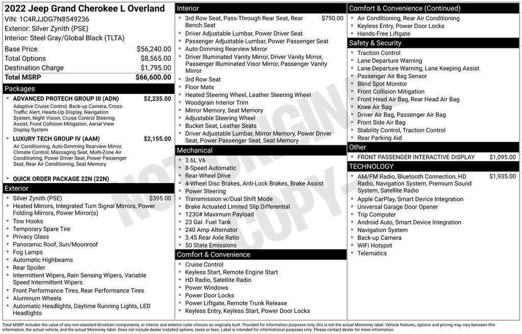 used 2022 Jeep Grand Cherokee L car, priced at $27,500