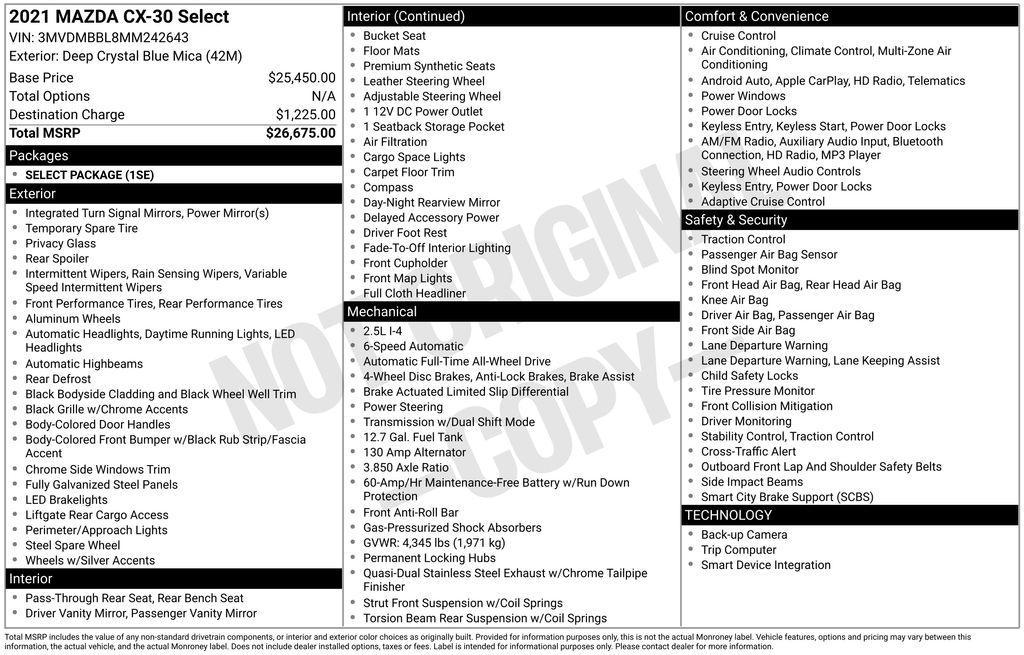 used 2021 Mazda CX-30 car, priced at $14,601