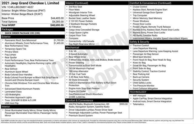 used 2021 Jeep Grand Cherokee L car, priced at $28,700