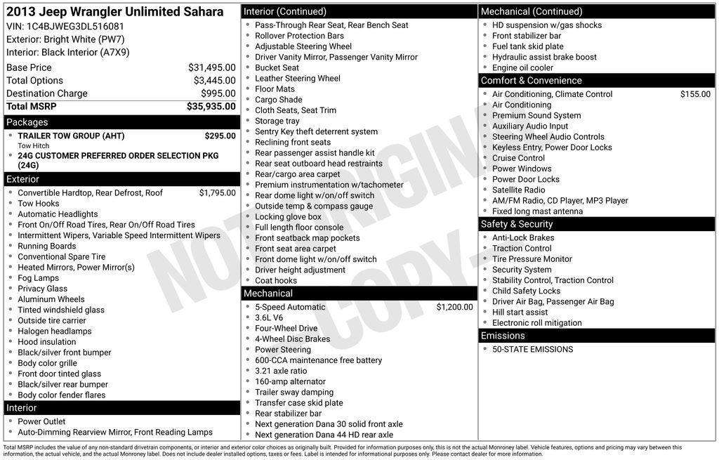 used 2013 Jeep Wrangler Unlimited car, priced at $14,500