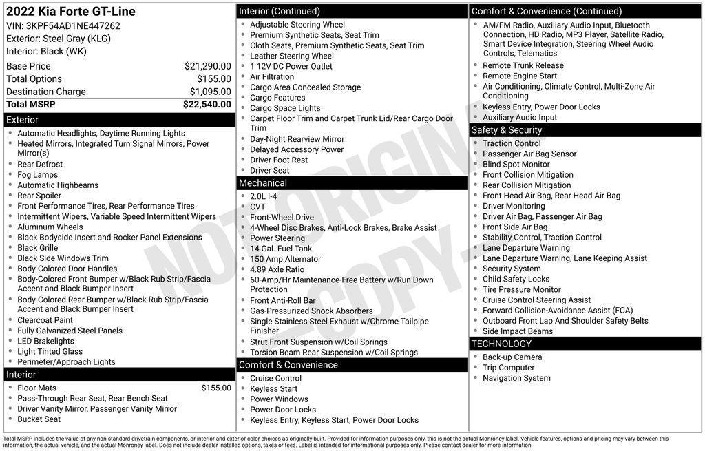used 2022 Kia Forte car, priced at $18,000