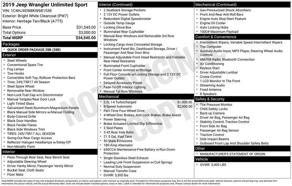 used 2019 Jeep Wrangler Unlimited car, priced at $24,000
