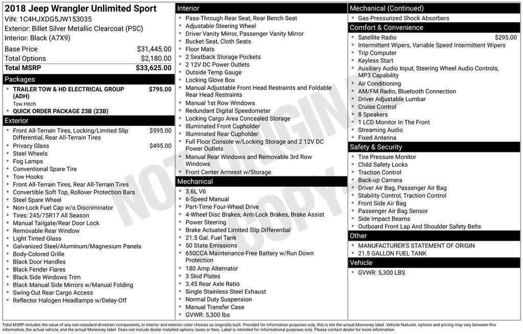 used 2018 Jeep Wrangler Unlimited car, priced at $23,000