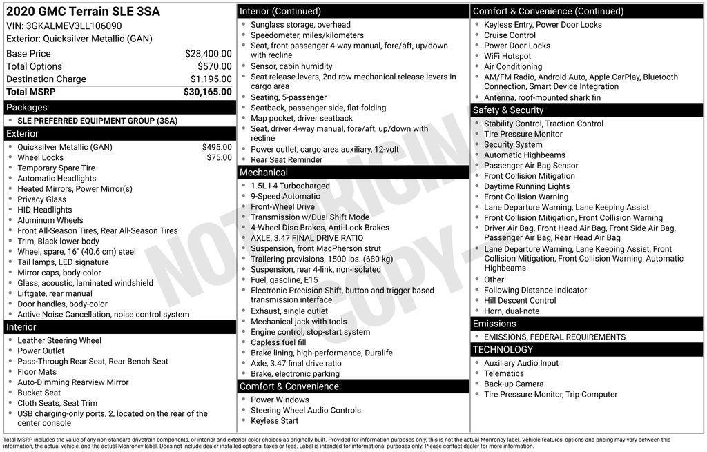 used 2020 GMC Terrain car, priced at $17,100