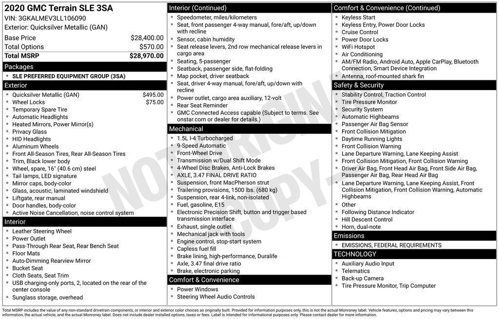 used 2020 GMC Terrain car, priced at $18,001