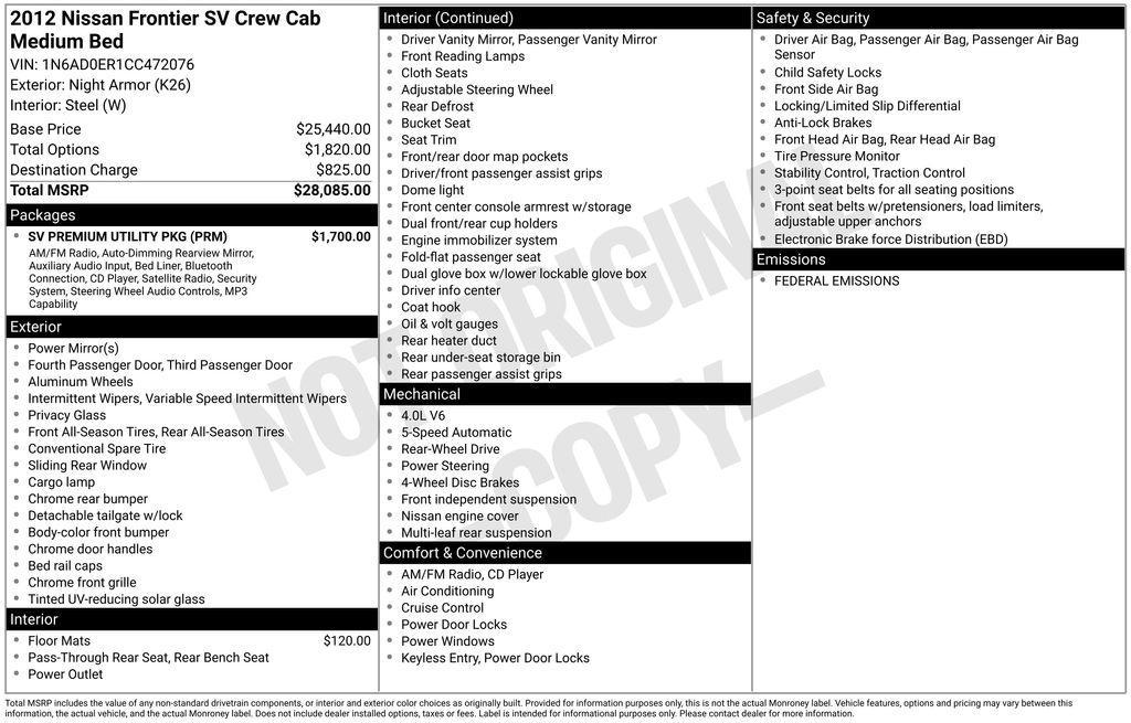 used 2012 Nissan Frontier car, priced at $13,600
